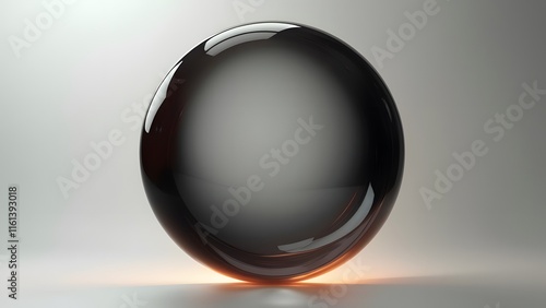 Mysterious Gleaming Black Gradient Circle, Abstract 3D Sphere with Translucent Aura, Soft White Background