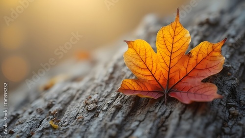 Majestic Alder Leaf in Autumn Golden Hour, Macro Photography of Nature's Ephemeral Beauty photo