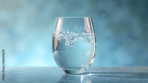 Wallpaper Mural Crystal Clear Water Glass, Floating Glass of Sparkling Water with Ripple Effect, Soft Blue Background, Gentle Warm Light Torontodigital.ca