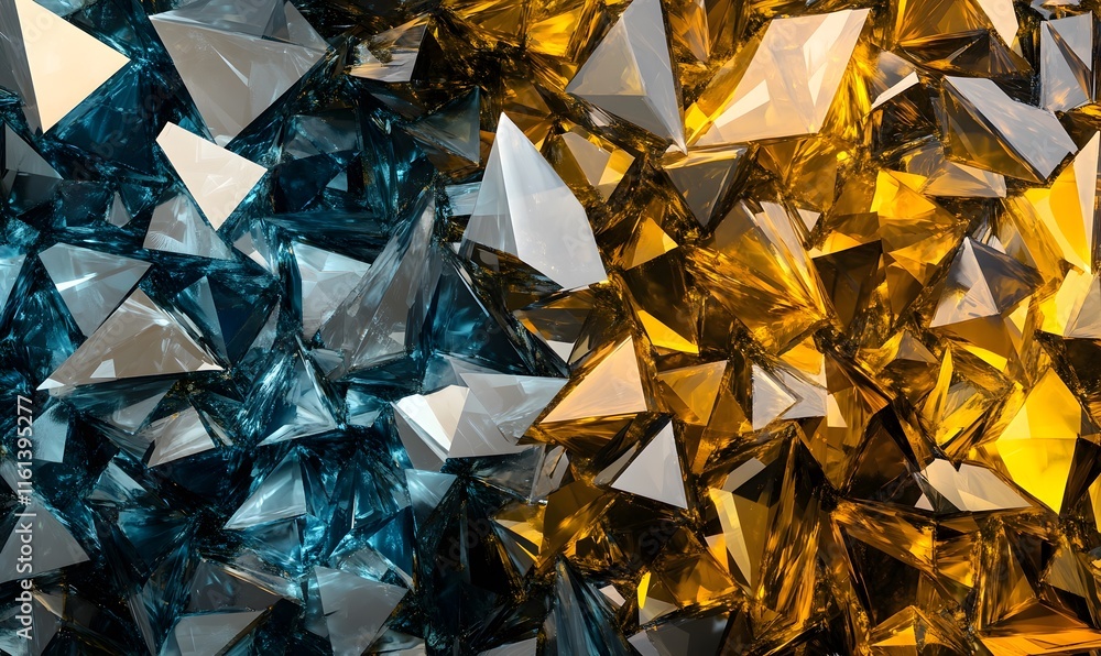 Abstract background of blue and gold crystal shards. Abstract background of blue and gold crystal shards.