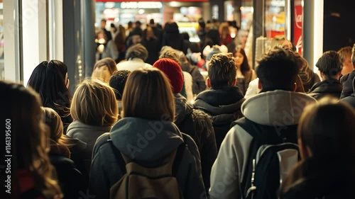 Wallpaper Mural Crowds of black Friday shoppers from behind pouring into a department store before sunrise in the USA Torontodigital.ca