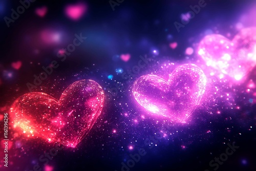 An abstract Valentine's Day background filled with swirling hearts in vibrant reds and pinks, evoking love and romance in a dreamy design.