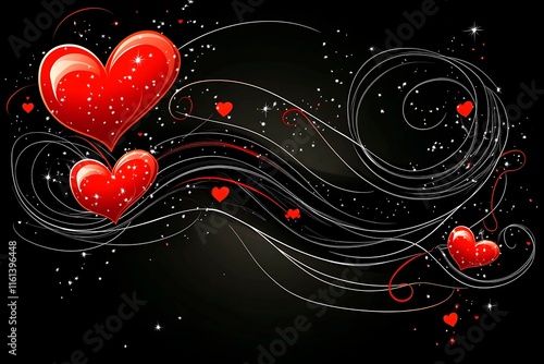 An abstract Valentine's Day background filled with swirling hearts in vibrant reds and pinks, evoking love and romance in a dreamy design.