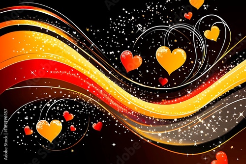 An abstract Valentine's Day background filled with swirling hearts in vibrant reds and pinks, evoking love and romance in a dreamy design.