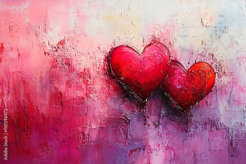 An abstract Valentine's Day background filled with swirling hearts in vibrant reds and pinks, evoking love and romance in a dreamy design.