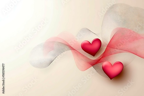 An abstract Valentine's Day background filled with swirling hearts in vibrant reds and pinks, evoking love and romance in a dreamy design.