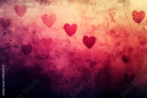 An abstract Valentine's Day background filled with swirling hearts in vibrant reds and pinks, evoking love and romance in a dreamy design.