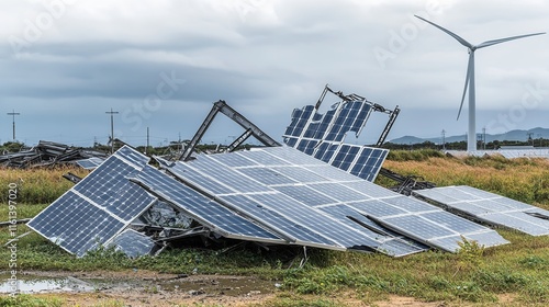 A Pile of Solar Panels That Have Been Destroyed by the Hurricane

 photo