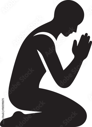 Kneeling Person in Prayer Silhouette Illustration A Vector Graphic
