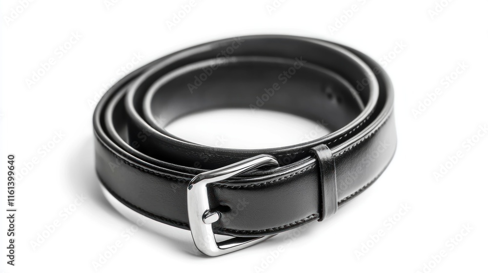 Elegant Black Leather Belt with Silver Buckle Elegant Black Leather Belt with Silver Buckle