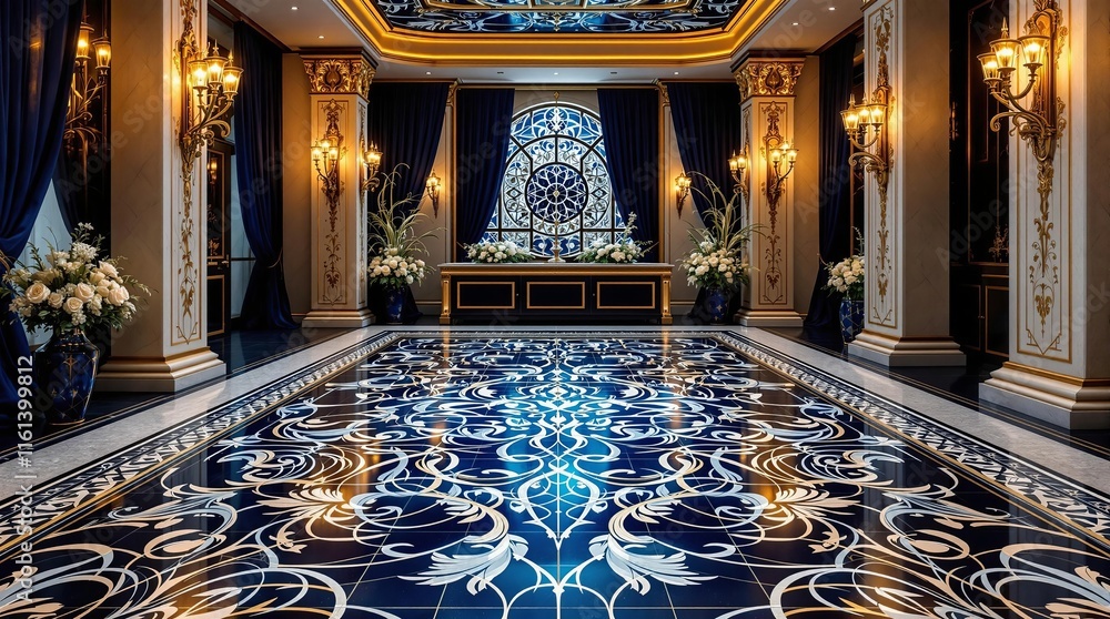 Obraz premium Luxurious ballroom with intricate floor design and elegant decor