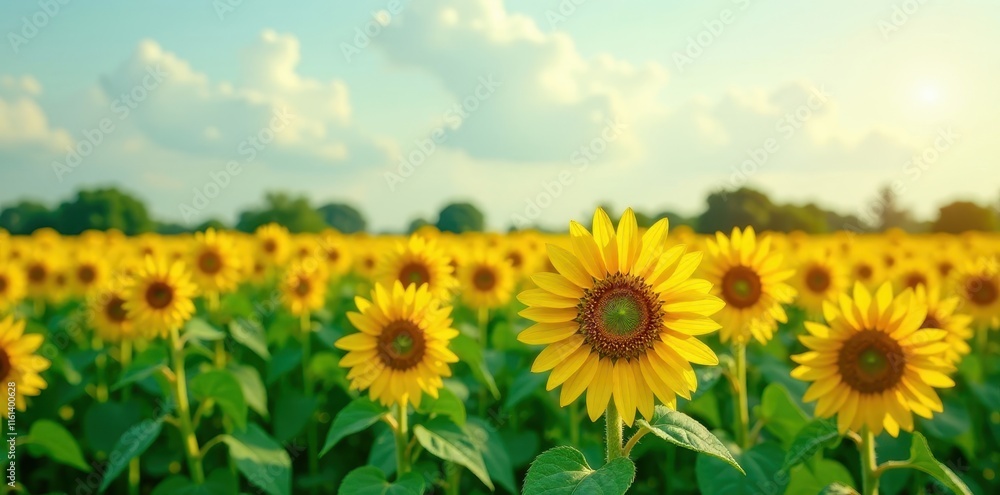 Bright yellow sunflowers in a field of tall green stalks, sunflowers, golden, flowers Bright yellow sunflowers in a field of tall green stalks, sunflowers, golden, flowers