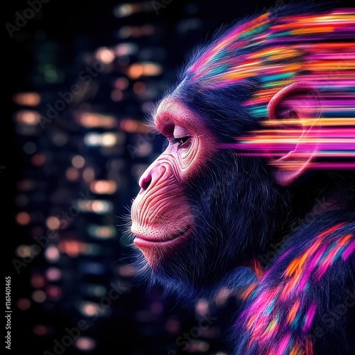 Wallpaper Mural Colorful Chimpanzee Portrait City Lights Background Artistic Animal Torontodigital.ca