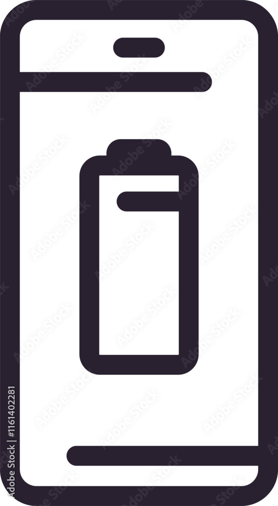 Minimalist vector illustration of a smartphone displaying a low battery status, emphasizing the need for charging and power management in modern mobile devices Minimalist vector illustration of a smartphone displaying a low battery status, emphasizing the need for charging and power management in modern mobile devices