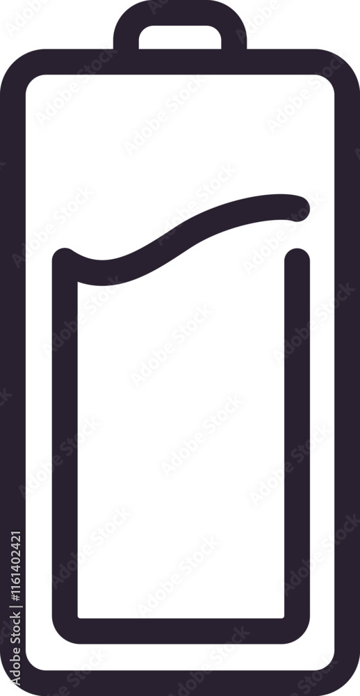Simple half charged battery icon featuring a wavy line indicating charge level, ideal for user interfaces and power status displays in various digital devices and applications Simple half charged battery icon featuring a wavy line indicating charge level, ideal for user interfaces and power status displays in various digital devices and applications