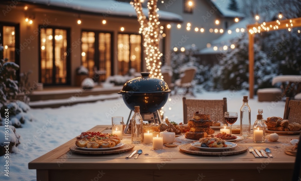 Cozy winter outdoor dinner setting Cozy winter outdoor dinner setting