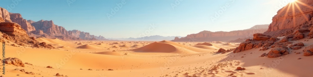 Desert landscape with sandy dunes and rocky outcrops, desert, arid land, wilderness Desert landscape with sandy dunes and rocky outcrops, desert, arid land, wilderness