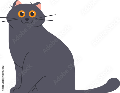 Adorable British Shorthair cat with soft gray fur and striking orange eyes sitting peacefully, radiating elegance and charm while embodying the essence of a gentle companion