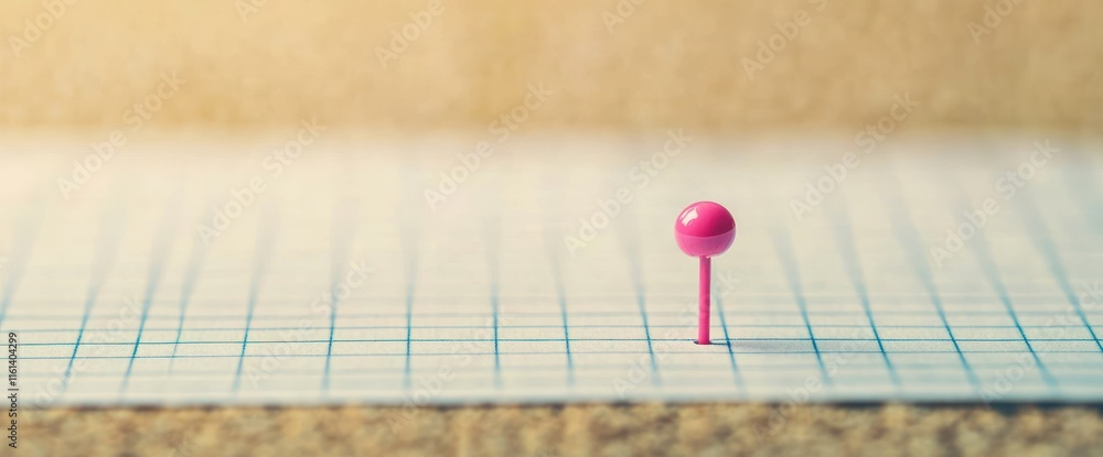 Pink pushpin on grid paper.