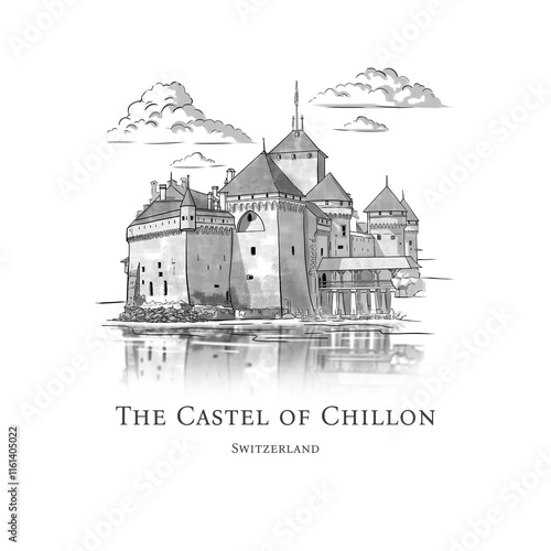 Illustration of Chillon Castle in Switzerland photo