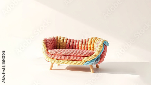 red sofa in a room with sky