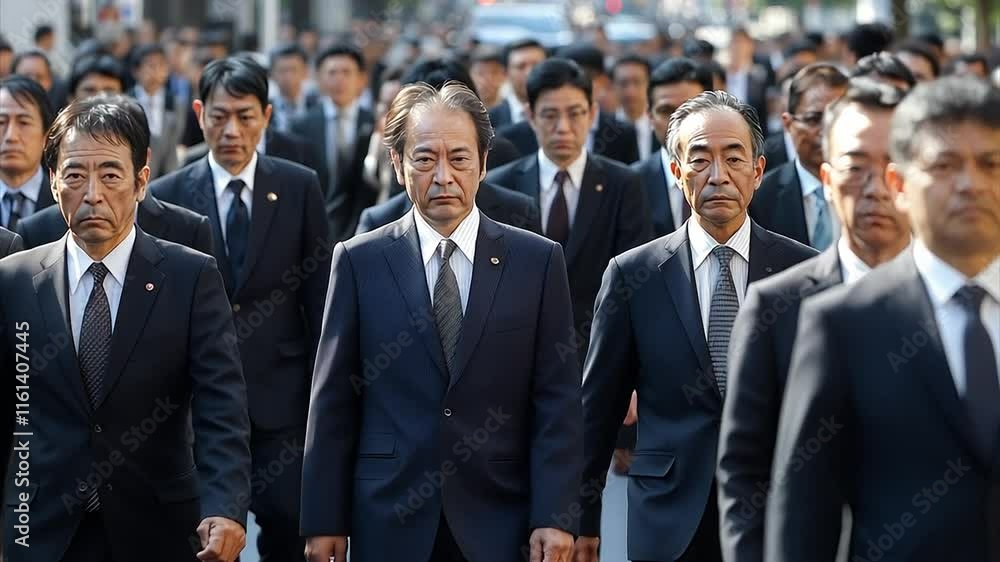 SLOMO Crowds of Japanese commuters walking to work during rush hour. Captured on a telephoto lens in slow motion. SLOMO Crowds of Japanese commuters walking to work during rush hour. Captured on a telephoto lens in slow motion.