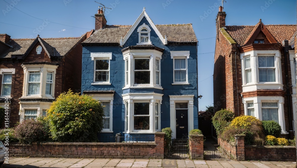 Fototapeta premium Beautiful Classic Blue Single-Family Home in Liverpool