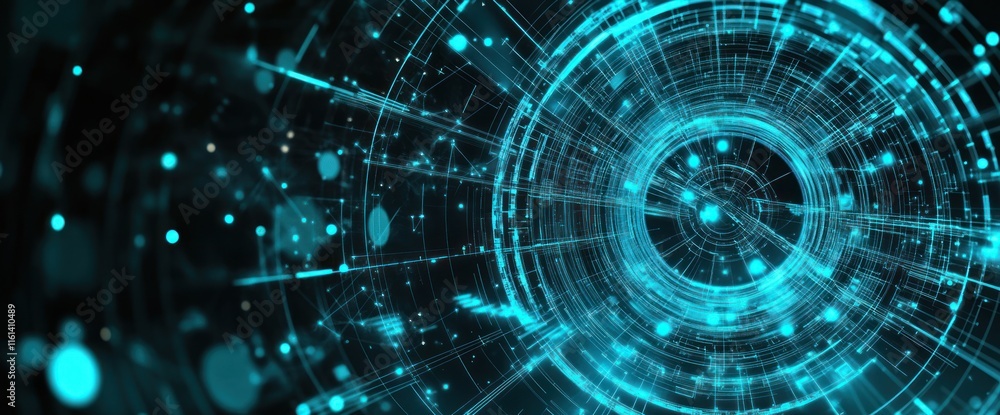 Obraz premium Abstract digital tunnel with glowing lines and particles.