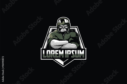 Aggressive soldier gorilla emblem logo vector image template