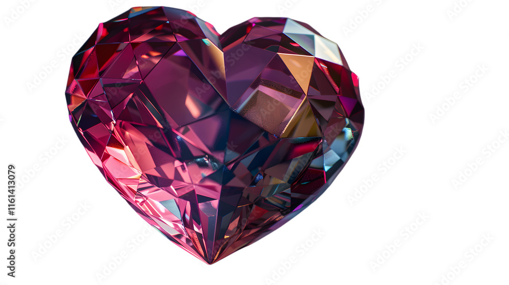 Fototapeta premium 3D faceted crystal heart, glowing with shades of pink and red, embodying romance and elegance. 