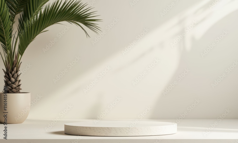 Minimalist display with palm plant Minimalist display with palm plant
