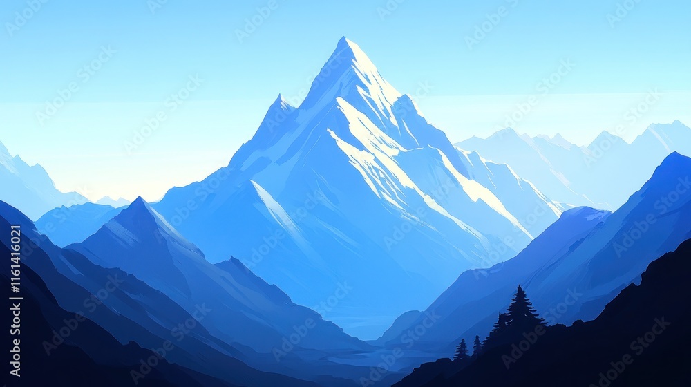 Majestic snow-capped mountain peak in a serene valley. Majestic snow-capped mountain peak in a serene valley.