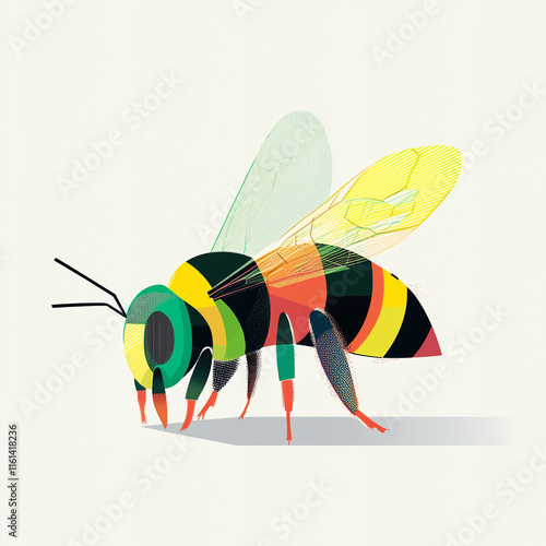geometric coloured honey bee on white background