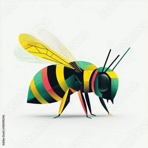 geometric coloured honey bee on white background