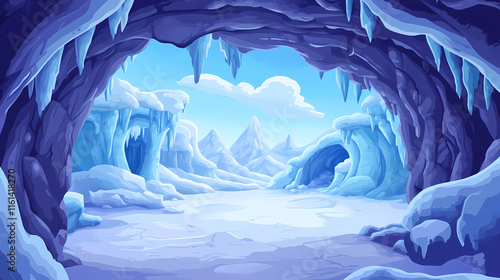 Frozen depths of an uncharted ice cave. Frostline. Illustration photo