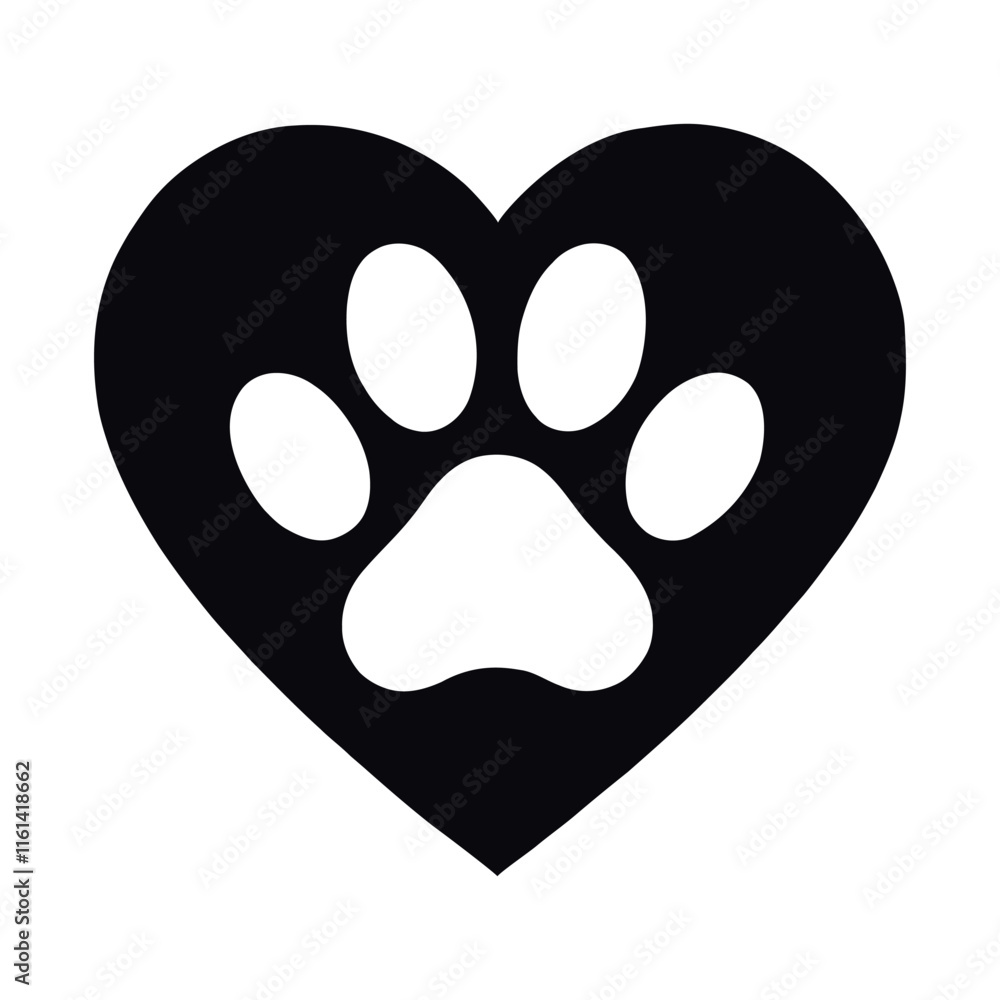 Paw Print in heart. Logo. Vector Illustration. Isolated vector Illustration. Paw Print in heart. Logo. Vector Illustration. Isolated vector Illustration.