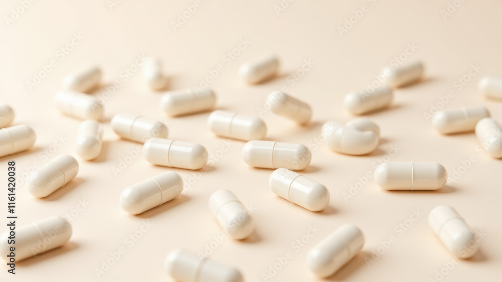 Image of white magnesium glycinate capsules with a light wooden background. Image of white magnesium glycinate capsules with a light wooden background.