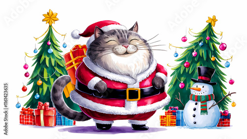 Cute christmas cat illustration – perfect for holiday cards and festive decor