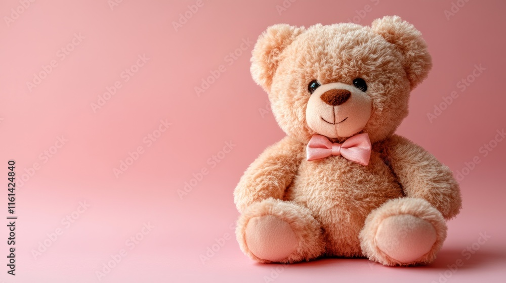 Adorable teddy bear sitting on a soft pink background. Adorable teddy bear sitting on a soft pink background.