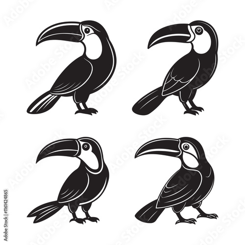 Set of Toucan Bird silhouette, black and white silhouette, vector and illustration