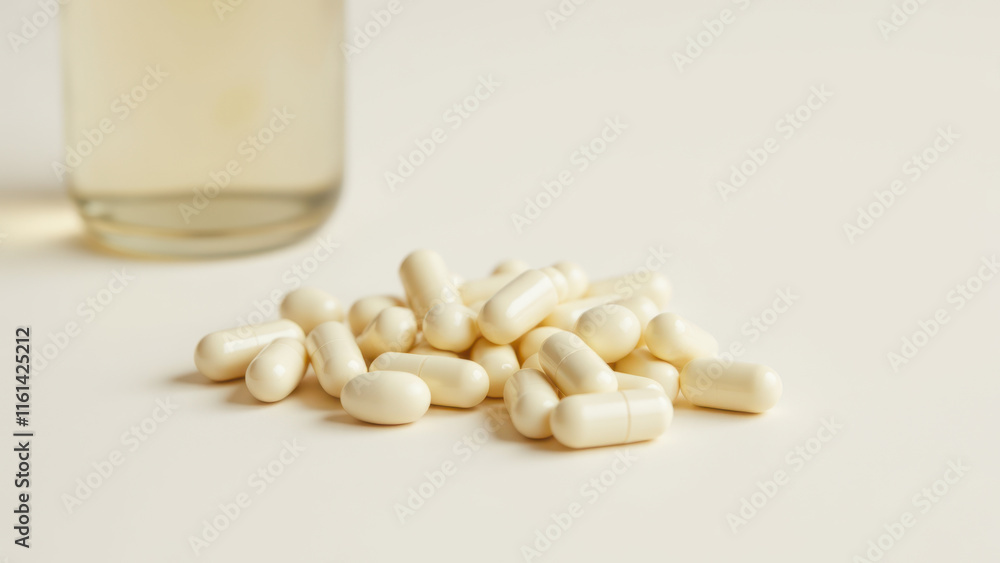 Magnesium Glycinate dietary supplement capsules on a white surface next to a bottle.
