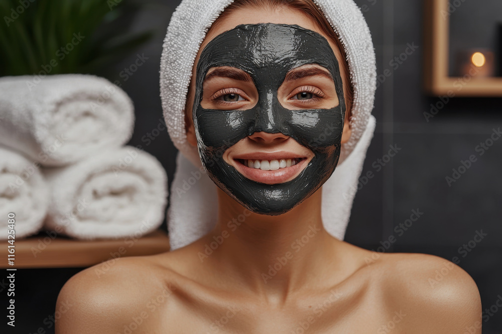 Woman Smiling with Charcoal Face Mask Woman Smiling with Charcoal Face Mask