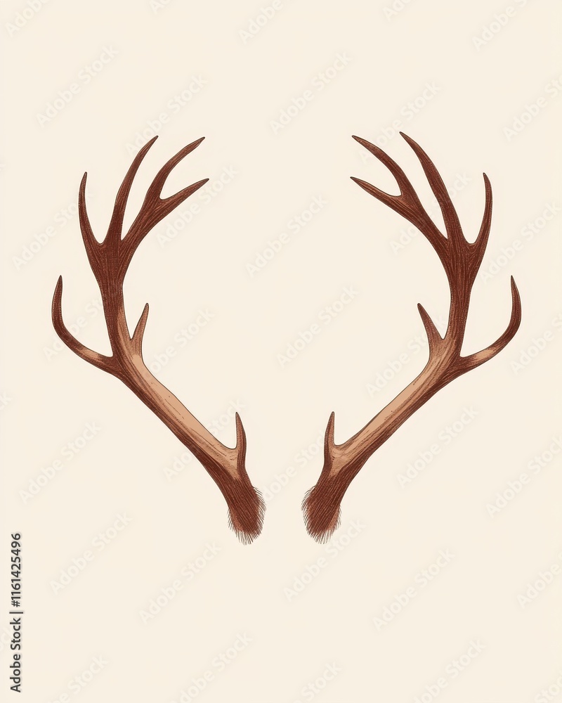 Artistic illustration of a pair of deer antlers, showcasing intricate details and natural textures. Artistic illustration of a pair of deer antlers, showcasing intricate details and natural textures.