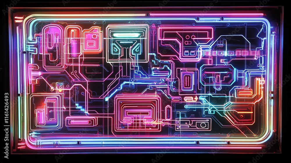 Obraz premium Abstract neon circuit board design.