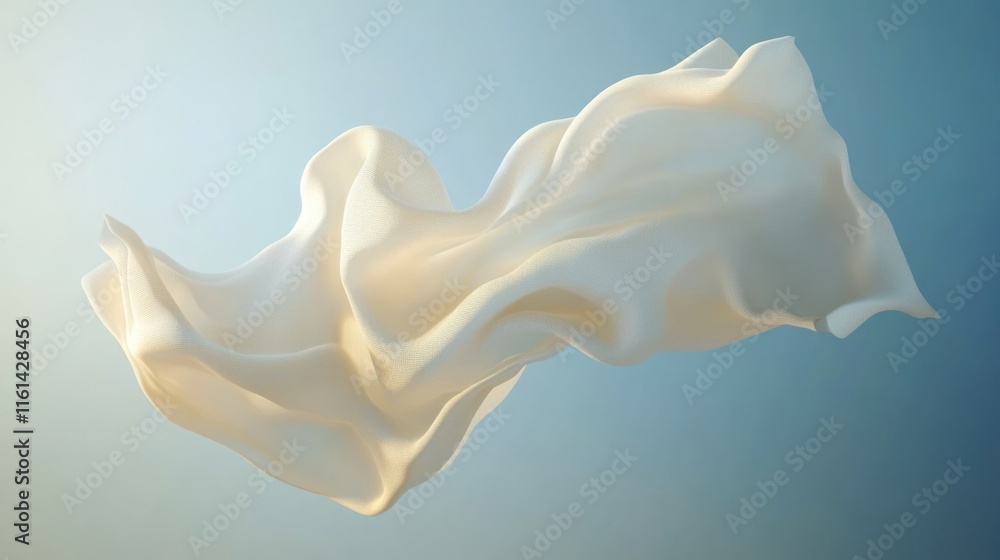 Swaying White Textile: Captivating Motion of Fabric in the Breeze, 3D Visualization Swaying White Textile: Captivating Motion of Fabric in the Breeze, 3D Visualization