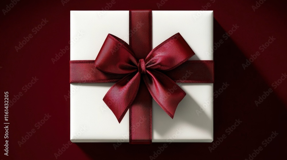 A beautifully wrapped gift box with a deep red ribbon, set against a rich maroon background, perfect for any occasion. A beautifully wrapped gift box with a deep red ribbon, set against a rich maroon background, perfect for any occasion.
