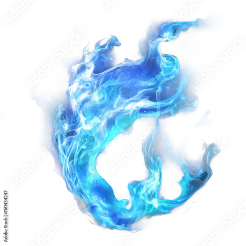 Blue fire with a transparent background, creating an intense and energetic flame effect. 