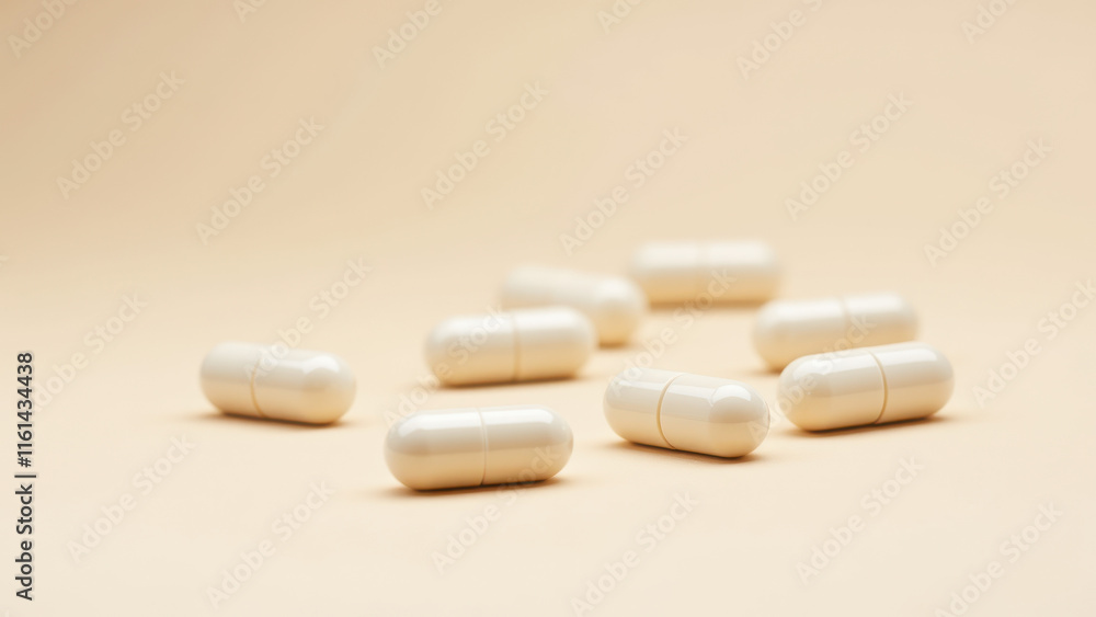 Image shows a collection of white magnesium glycinate capsules against a light background. Image shows a collection of white magnesium glycinate capsules against a light background.