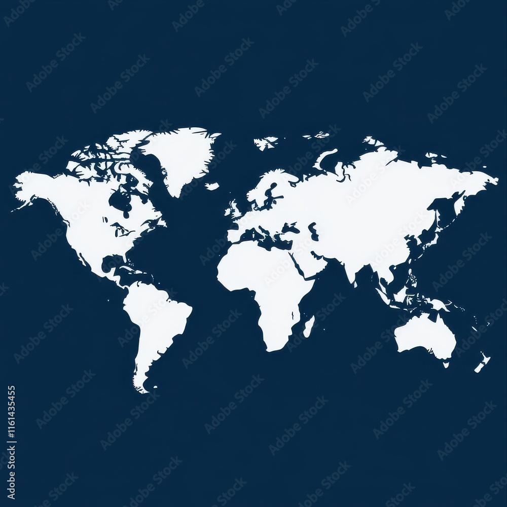 Stylized world map in white silhouette against a deep blue background, emphasizing global geography. Stylized world map in white silhouette against a deep blue background, emphasizing global geography.
