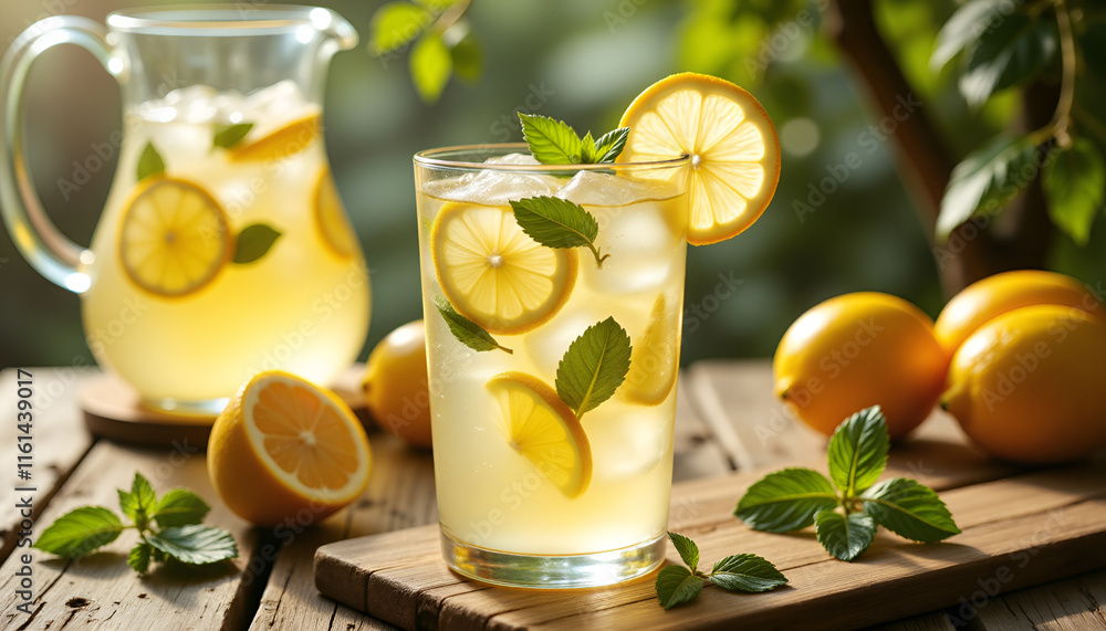 Mint Lemonade Recipe, Refreshing Summer Drink with Slices Mint Lemonade Recipe, Refreshing Summer Drink with Slices